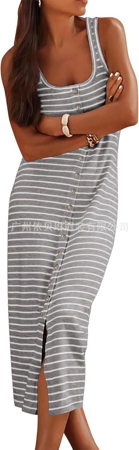 Women's Sleeveless Striped Vest Mid-length Dress