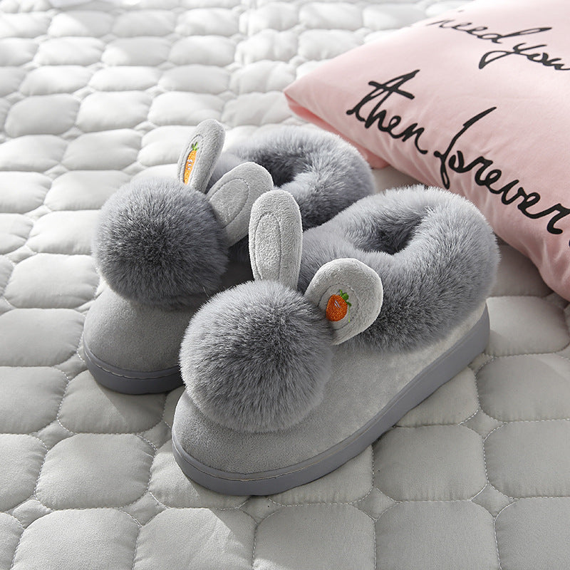 Cute Rabbit Ears Slippers For Women Winter