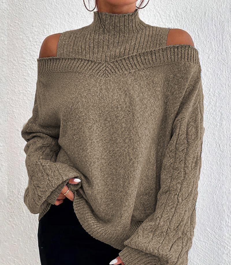 European And American Off-the-shoulder Sweater Women's Pullover Half Turtleneck Autumn And Winter New Lantern Sleeve Sweater