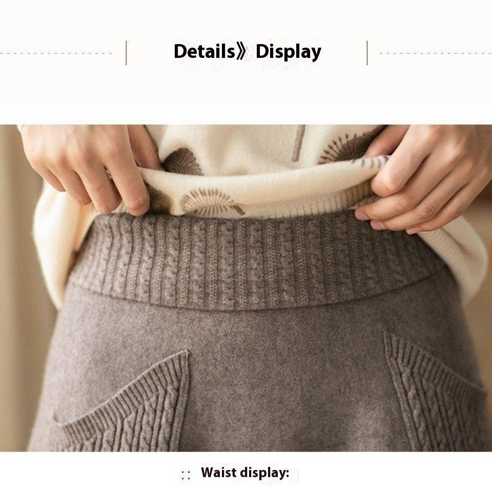 Mid-length Fall Winter Skirt Women's Knitted Bud Skirt Double Pockets